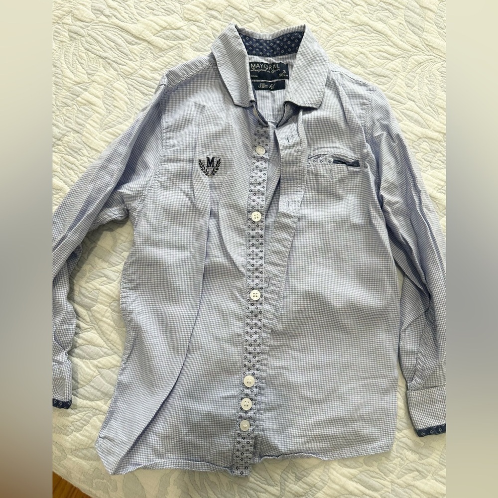 Mayoral 3T boy button down shirt formal dress up church event blue